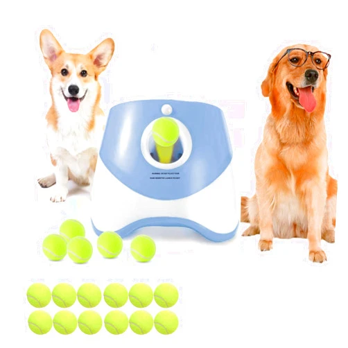 Outzen Automatic Ball Thrower for Dogs, small Dog Ball Launcher with free 12 PCS mini Balls, Three-speed Control Interactive Dog Fetch Machine Toy for Small Dogs