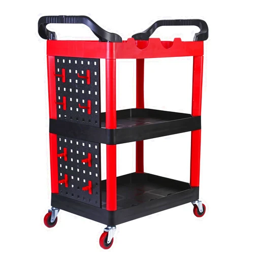 MaxWorks 50886 3 Shelf Rolling Utility Service Cart with Storage Carts and Bottle Holders with Side Hanging Hook 440-lb Capacity