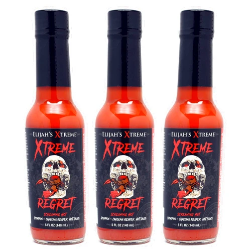 Elijah's Xtreme Regret Hot Sauce 3 Pack - Carolina Reaper and Trinidad Scorpion - The 2 Hottest Peppers in the World for an Extreme Fiery Heat