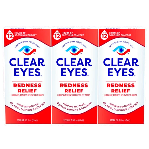 Clear Eyes Redness Eye Relief Eye Drops, 0.5 Fl Oz, Pack of 3