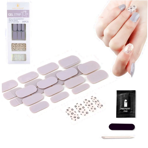 Refers to Dazzle Leopard Nail Polish Stickers Nail Polish Strips 30PCS Adhesive Nail Art Stickers Silver Glitter Nail Stickers with Cuticle Stick Nail File Nail Wipes