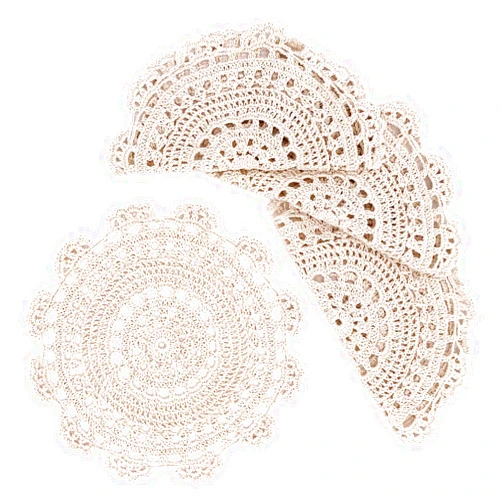 Phantomon 10 Inch Handmade Crochet Round Cotton Lace Table Placemats Doilies Pack of 4, Beige