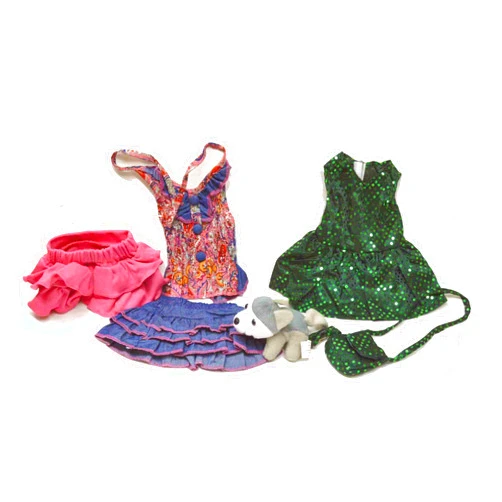 BobbiBop Dolls Stylish 18-Inch Doll Outfit Clothes Costume Bundle – Includes Cute Puppy - Green Sequin