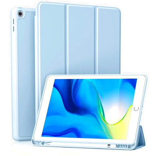 Akkerds Case Compatible with iPad 10.2 Inch 2021/2020/2019, for iPad 9th/8th/7th Generation Case with Pencil Holder, Protective Case with Soft TPU Back, Auto Sleep/Wake Cover, Sky Blue