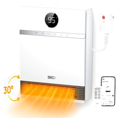 Dreo Smart Wall Heater, IP24 Electric Space Heater with ALCI Plug for Indoor Use, 30° Oscillation, Adjustable Thermostat, Remote Control, Works with Alexa, 24H Timer, Easy-mounted Heater for Bathroom