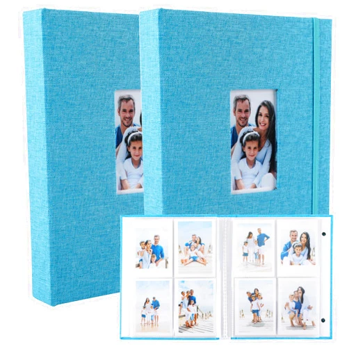 Ayorasly 2 Pack Polaroid Photo Albums, Each Holds 280 Photos, Blue Memory Books for 2 × 3 in Pictures, Linen Cover Photocard Albums with Display Window, Great for Wedding Travel Baby Growth