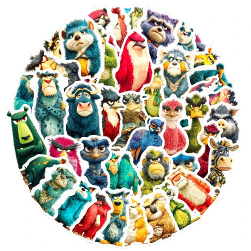 YOXYL 50pcs Funny Animal Stickers for Kids, Cute Cartoon Waterproof Vinyl Decal for Girl Teen Adult Student Water Bottle Laptop Phone Computer Skateboard Luggage Notebook Helmet (Irritable Animals)
