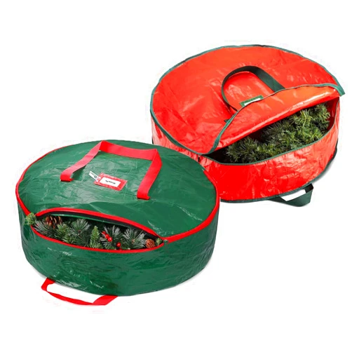 Dream Loom Christmas Wreath Storage Bag 24 Inch - 2 Pack Christmas Wreath Garland Storage Container with Dual Zipper & Handles, Wreath Storage Organizer Box Protect Xmas Ornaments Party Decorations