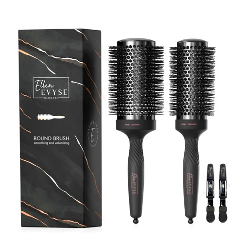 Ellen Evyse 2 in 1 Ceramic Round Brush for Blow Drying,Great for Cut Drying Time,Volume, Wave Styler with Ceramic Coating for Women & Men.Free 2 Hair Clips (2.1inch&1.7inch)