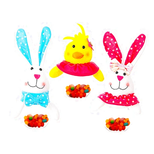 belupai 3pcs Easter Candy Jars, Small Plastic Jar with Plush Bunny and Duck Lids Clear Airtight Cookie Treat Jar Chocolate Holder Easter Canister Tank for Home Holiday Party Decor