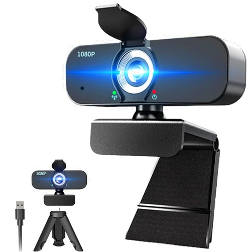 Lusinx 1080P Webcam for Computer/Laptop/Desktop/PC, External Camera with Microphone, USB Plug&Play, Auto Low Light Correction, Privacy Cover, Tripod, Wide Angle for Meeting/Online Video/Zoom