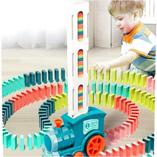 DERNXLEELL Domino Train Toy Set,180 Pcs Electric Dominoes Machine Train Toy Set with Sound Light,Automatic Stacking Creative Game,Automatic Dominoes Blocks Building,Autistic Christmas Birthday Gifts (Blue)