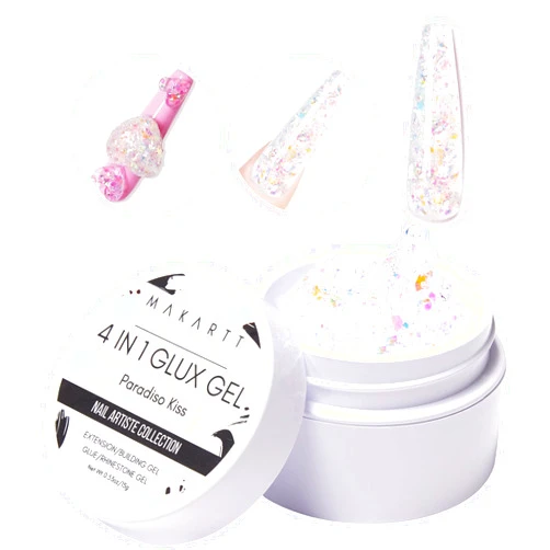 Makartt Solid Gel Builder, Glitter Hard Gels for Extension 15 ml, Non-Sticky Hand 3D Carving Sculpture Manicure, UV/LED Lamp Required Paradiso Kiss