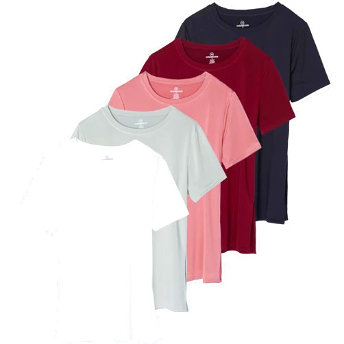 Real Essentials 5 Pack: Women's Short Sleeve Active Workout T-Shirts - Dry Fit Gym Tops with Split Hem (Plus Sizes)