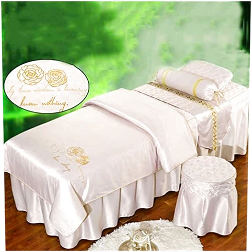 MADPET 4-Piece Art Massage Table Sheet Skirt Set - Soft Tencel Beauty Bed Cover Sets Solid Color Salon Massage Bedding with Face Rest Hole (Color : A, Size : 70x185cm(28x73inch)), GAOXYUAN2025631