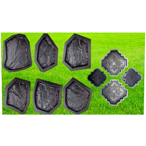 BETONEX 4 pcs Beautiful Plastic Form Big Pathmaker Concrete Molds & 6 pcs Flagstone Molds ABS 2mm Cement Mold - Paving DIY Stepping Stone Mold