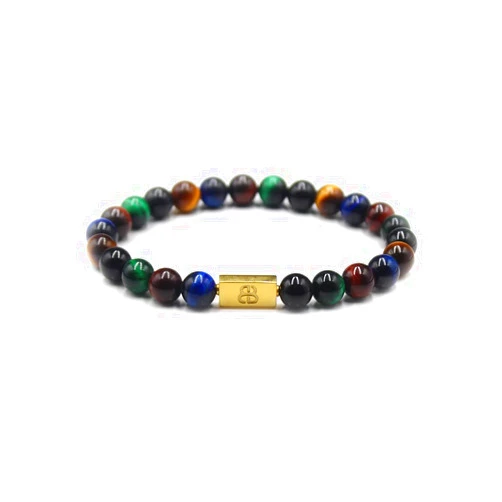 Kartini Studio Mixed Tiger's Eye and Onyx Bracelet, Tiger's Eye Bracelet, Men's Tiger's Eye Bracelet, Mixed Tiger's Eye and Gold Vermeil Bracelet