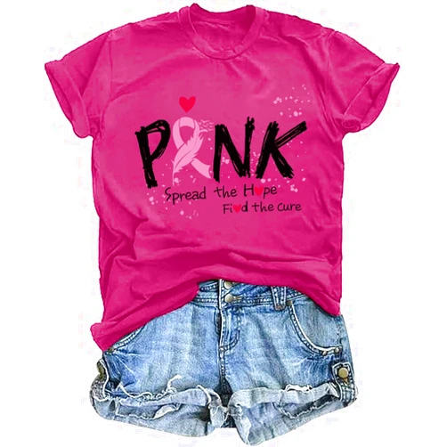 QMH Breast Cancer Shirts for Women Pink Ribbon Graphic Tshirt Breast Cancer Awareness Shirt Support Squad Survivor Gifts