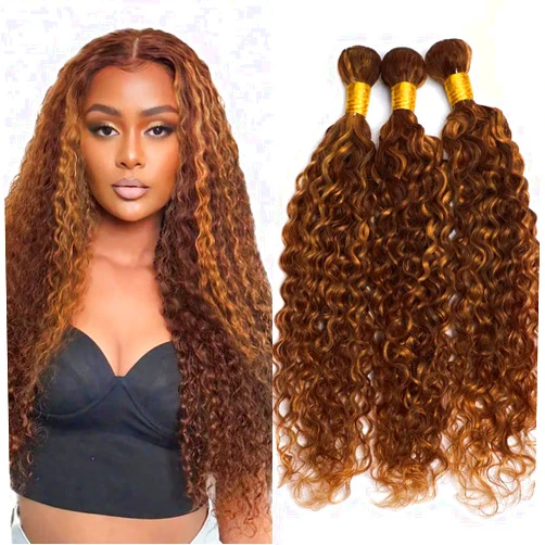 Biottihair Brown, Honey Brazilian Virgin Kinky Curly Human Hair Bundles P4/30 22-34 Inch Ombre Curly Wave Hair Weave Remy Hair Extensions