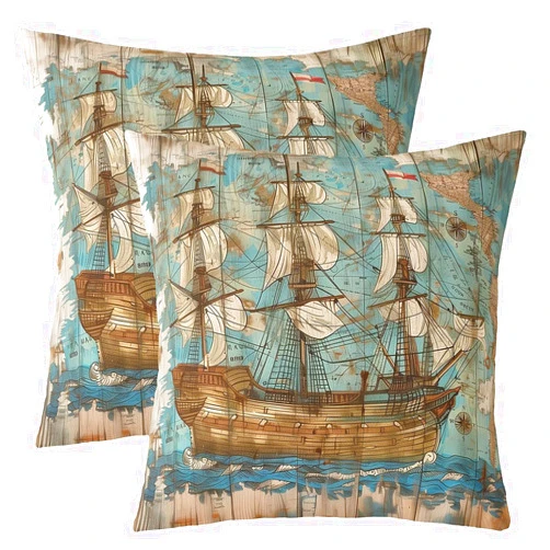 Castle Fairy Vintage Sailing Boat Throw Pillow Covers 18