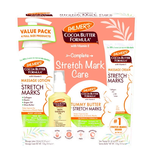 Palmer's Cocoa Butter Formula Pregnancy Skin Care Kit for Stretch Marks and Scars, Dermatologist Approved, Gift for Mom to Be, 4 Piece Full Size Set