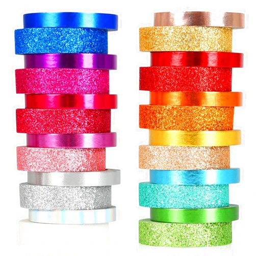 AEBORN Metallic Glitter Washi Tape - 24 Rolls Thin Colored Masking Tape Set, 6mm/10mm Decorative Tapes for Bullet Journal, Scrapbook, DIY Crafts, Gift Packaging