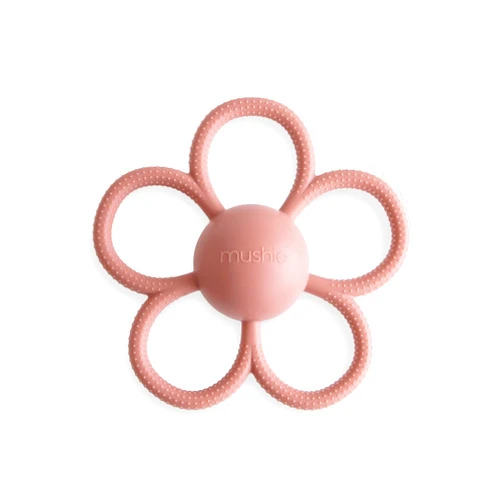 mushie Silicone Baby Daisy Rattle Teether Toy (Dusty Rose)