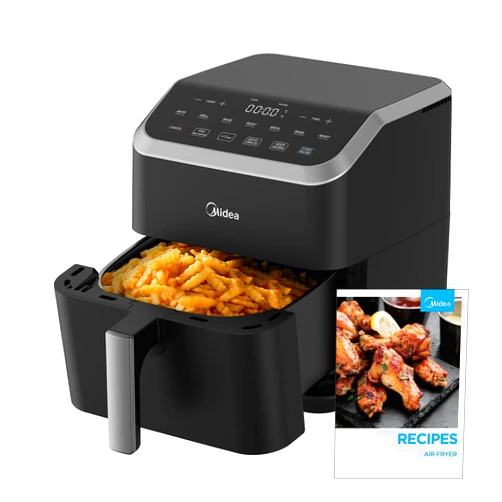 Midea Air Fryer 5.5QT, Heatexpress Rapid Air Technology, 9 Preset Menus, Quick and Easy Meals, 1 Minute Button and Favorite Function, 90% less oil, Easy to Clean, Varied Recipes
