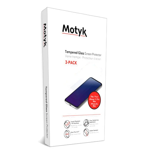 Qmadix MOTYK 3 PACK Tempered Glass Screen Protector for iPhone 11 Pro Max, iPhone Xs Max Case friendly, Ultra-thin, Scratch Resistant, 9H Hardness (Bonus Installation Kit)