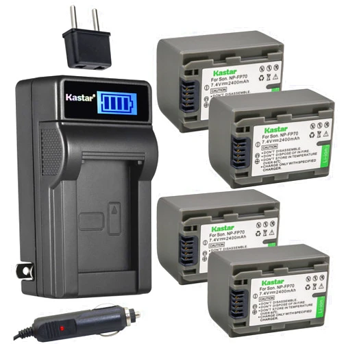 Kastar 4-Pack NP-FP70 / NP-FP71 Battery and LCD AC Charger Compatible with Sony HDR-HC3, HDR-HC3E, DCR-DVD103, DCR-DVD105, DCR-DVD202, DCR-DVD203, DCR-DVD205, DCR-DVD304, DCR-DVD305, DCR-DVD403