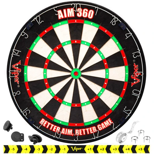 Viper AIM 360 Tournament Bristle Steel Tip Dartboard Set with Staple-Free Razor Thin Metal Spider Wire, Self-Healing Premium-Grade Sisal, Aiming Marks, Movable Target Circles for Focused Training