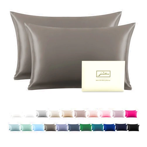 Suatien Silk Pillow Cases 2 Pack,Soft Breathable and Sliky Standard Size Pillow Cases Set of 2,Natural Mulberry Silk Pillowcase Set of 2 for Hair and Skin with Hidden Zipper (Gray,20