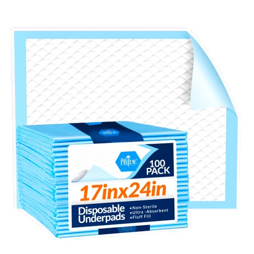 MED PRIDE Medpride Disposable Underpads 17'' x 24'' (100-Count) Incontinence Pads, Bed Covers, Puppy Training | Thick, Super Absorbent Protection for Kids, Adults, Elderly | Liquid, Urine, Accidents