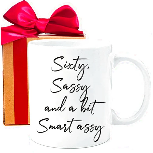 MNEDLAD 60 Birthday Coffee Mug, Sixty Sassy And A Bit Smart Assy, 60 Birthday Gifts for Women Wife, Grandma, Mom, Daughter, Sister, Friend, 60 Years Old, Happy 60Th Mug, Birthday Gift Idea-Mm48