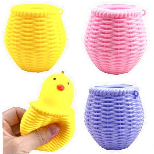Ecuupas 3Pcs Easter Squeeze Toys Chicken Coop Stress Balls Random Color Cute Chick Sensory Fidget Toys Stress Relief Toys Novelty Fun Squeeze Stress Relief Toys Squishies Toys for Kids…