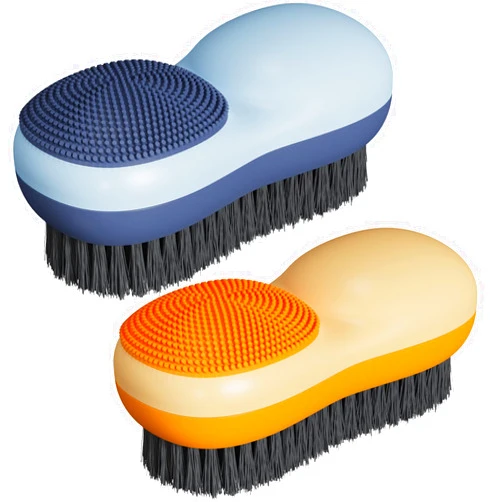Selaurel Laundry Stain Brush Two-Side Soft Bristle Scrub Brush for Stain Removal Silicone Household Clothes Washing Brush Dual-use Scrubbing Brush for Clothes Underwear, 2 Pack (Blue and Orange)