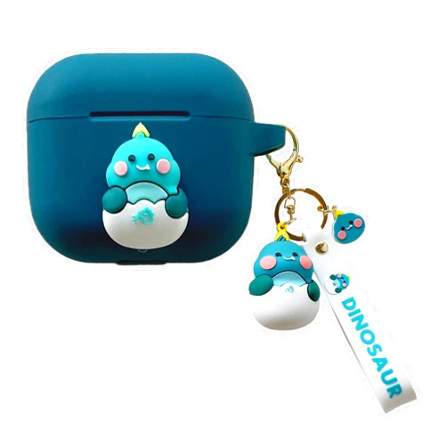 Slinbee Cute AirPods 3 Case Cover Cartoon Women Girls and Boys Gift Silicone 3D Airpods 3 Case 2021 Cute Chick and Dinosaur Shape Cover for Airpods 3 with Keychain (Dark Green Dinosaur)