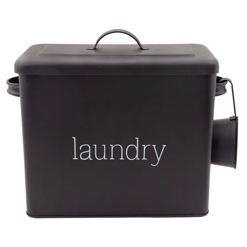 AuldHome Design Enamelware Laundry Powder Container (Black), Enamelware Detergent Bin w/ Scoop