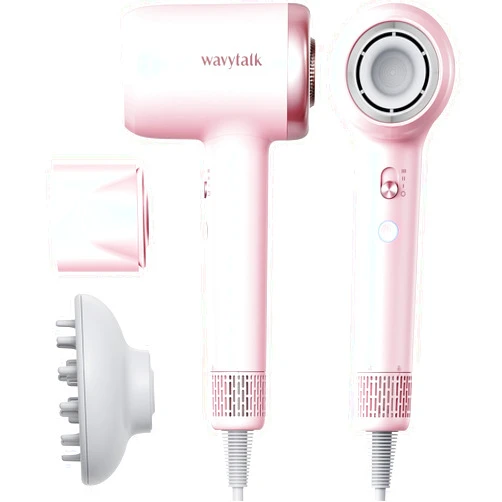 Wavytalk Hair Dryer with Diffuser Pro Fast Drying Hair Dryer 110,000 RPM with Magnetic Attachments, Professional Ionic Lightweight Hair Dryer Blow Dryer with 3 Speeds & 3 Temps Low Noise, Pink