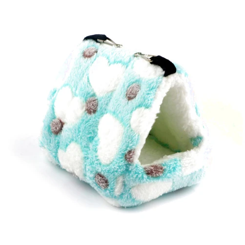 HOSUKKO Warm Hamster Bed with Mat for Small Animal Pet, Mini Rat Hamster Plush House Bed Hut Nest Bed Mini House Cave Bed Cozy House Hideout (Small Light Blue)