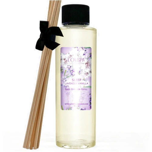 LOVSPA Sleep Lavender Vanilla Reed Diffuser Refill Oil with Replacement Reed Sticks - Made with Natural Essential Oils, 4 oz - Made in The USA