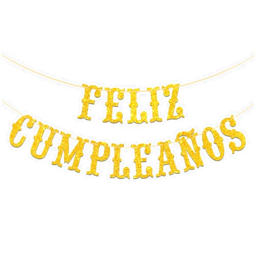Embhhor Gold Glitter Feliz Cumpleaños Banner - Spanish Happy Birthday Banner, Mexican Fiesta Theme Birthday Party Decorations - Birthday Party Supplies for Men Women Boy Girl