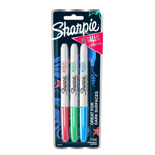 SHARPIE Metallic Permanent Markers, Fine Point, Assorted Colors, 3-Count Permanent Marker (2029669)