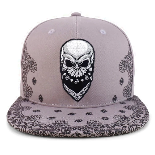 Trendy Apparel Shop Skull Bandana Embroidered Paisley Print Flatbill Cap