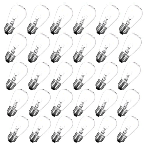 Brightown 30 Pack S14 Clear Bulbs 11 Watt Warm Replacement Incandescent Glass Light Bulbs with E26 Medium Base for Indoor and Outdoor Commercial Grade Outdoor Patio Vintage String Lights