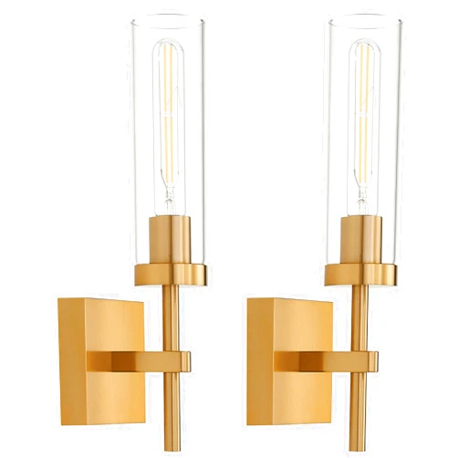 SANTOSTOCK Gold Battery Operated Wall Sconce Set of 2, Wireless Wall Sconces with Remote Control, Rechargeable LED Dimmable Wall Light for Bedroom Bathroom Hallway Living room Entryway Stairwell, 3000K