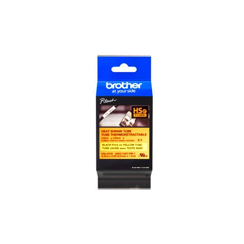 Brother HSe621E 9.0mm (0.35in) Black on Yellow 3:1 Heat Shrink Tube