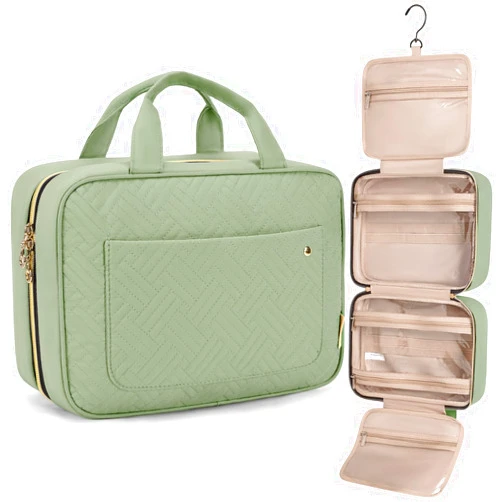 BAGSMART Toiletry Bag Travel Bag with Hanging Hook, Water-resistant Makeup Cosmetic Bag Travel Organizer for Accessories, Shampoo, Full-size Container, Toiletries (Green, Large)