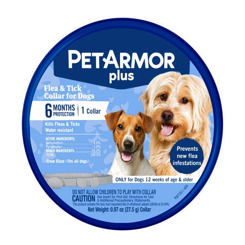 PetArmor Plus Flea & Tick Collar for Dogs, Kills Fleas & Ticks, Long Lasting Protection for 6 Months, Water Resistant, One Size Fits All, 1 Collar