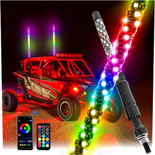 DREAMIZER 2pcs 1FT Whip Lights LED Whip Lights for UTV ATV Spiral RGB Chasing Lighted Antenna Whips with APP & Remote Control for Can-Am X3 RZR Off-Road Ranger Wrangler Sand Buggy Dune